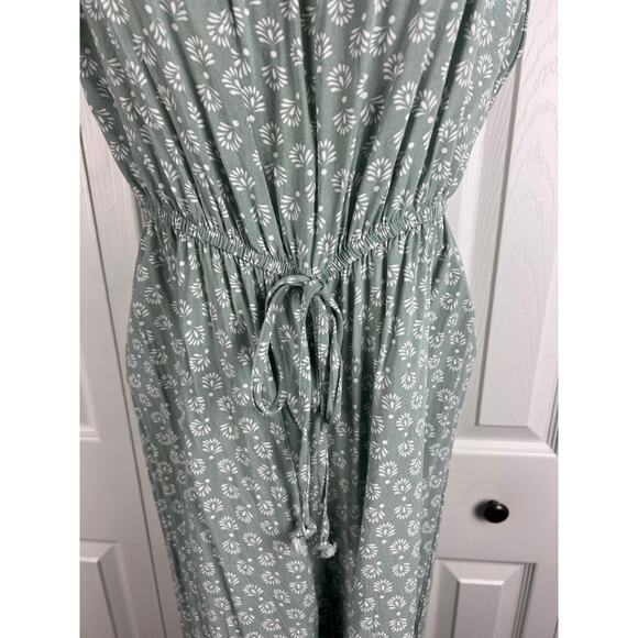 As U Wish Green White Boho Sleeveless Ruffle Wide Leg Jumpsuit Medium Summer - Picture 5 of 9